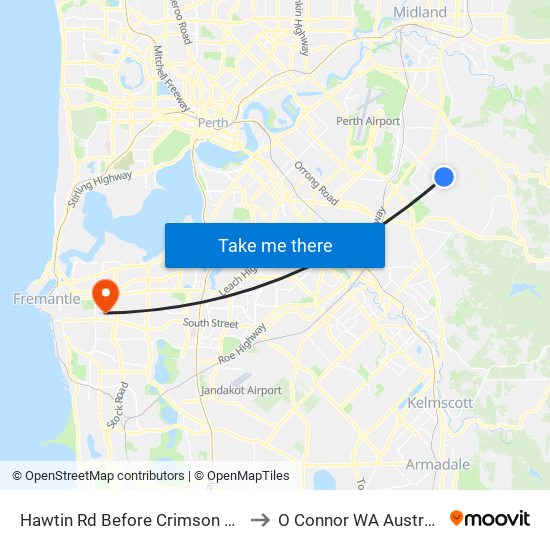 Hawtin Rd Before Crimson Bvd to O Connor WA Australia map