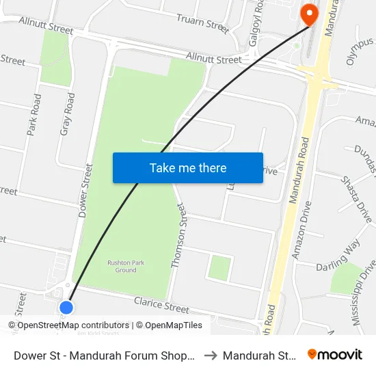 Dower St - Mandurah Forum Shopping Ctr to Mandurah Station map