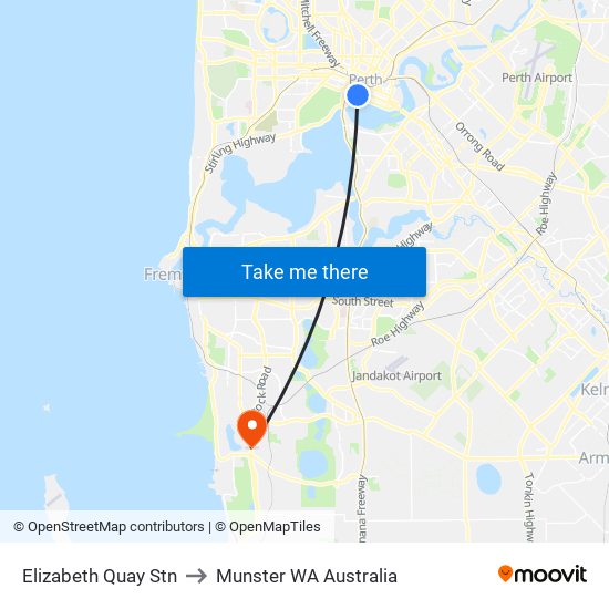 Elizabeth Quay Stn to Munster WA Australia map