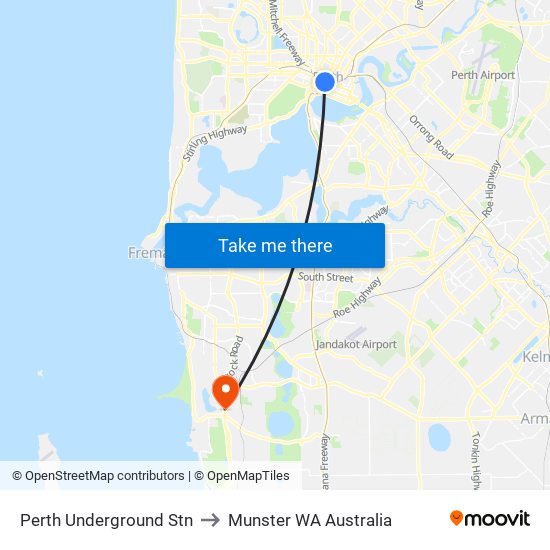 Perth Underground Stn to Munster WA Australia map