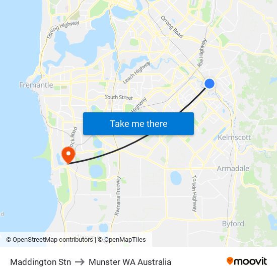 Maddington Stn to Munster WA Australia map