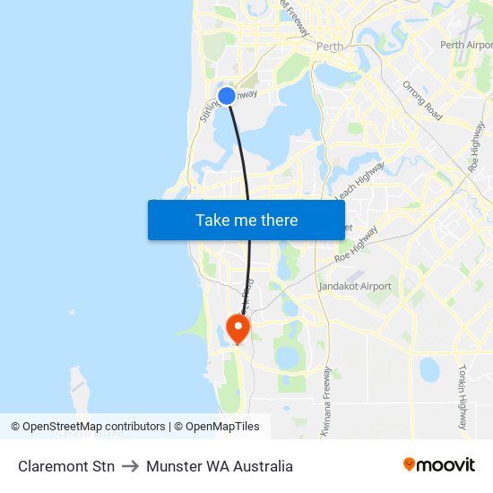 Claremont Stn to Munster WA Australia map