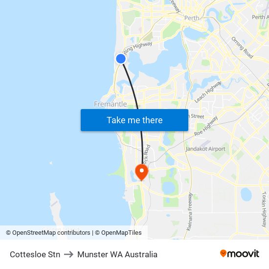 Cottesloe Stn to Munster WA Australia map