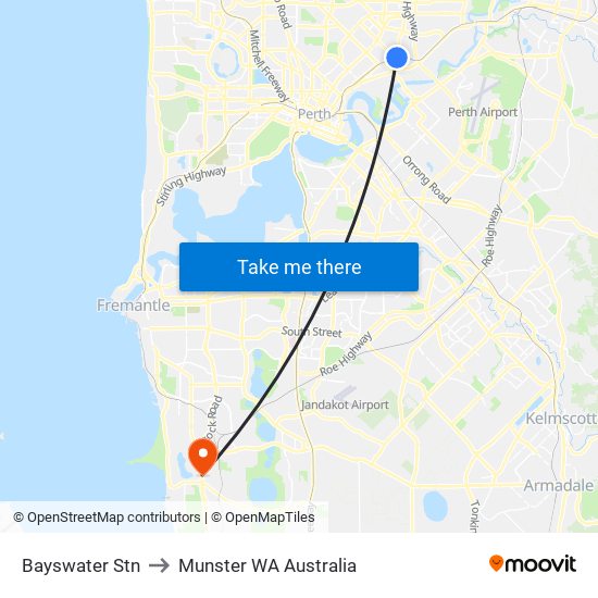 Bayswater Stn to Munster WA Australia map