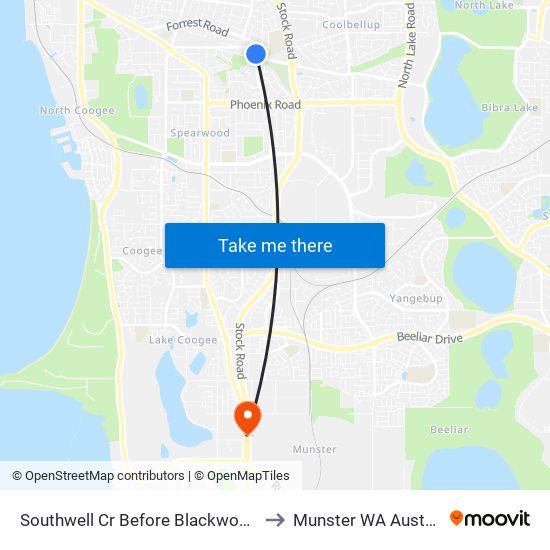 Southwell Cr Before Blackwood Av to Munster WA Australia map