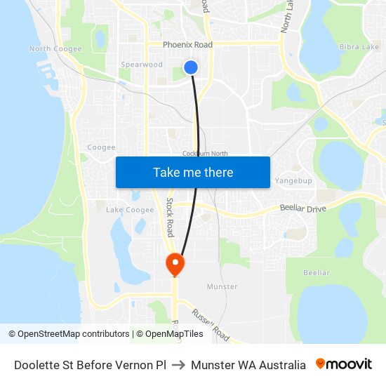 Doolette St Before Vernon Pl to Munster WA Australia map