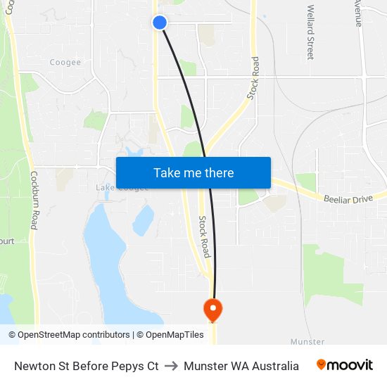 Newton St Before Pepys Ct to Munster WA Australia map