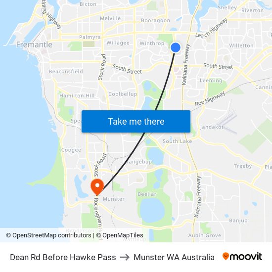 Dean Rd Before Hawke Pass to Munster WA Australia map