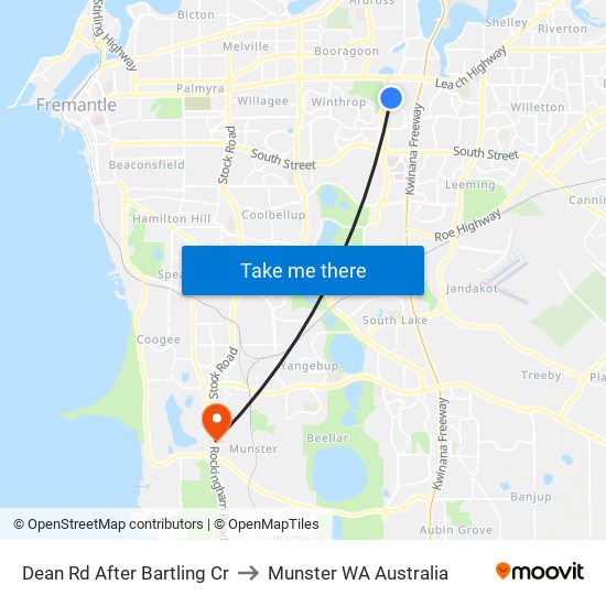 Dean Rd After Bartling Cr to Munster WA Australia map