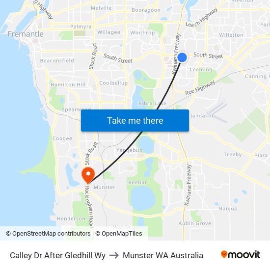 Calley Dr After Gledhill Wy to Munster WA Australia map