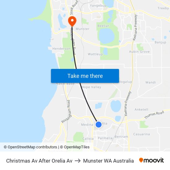 Christmas Av After Orelia Av to Munster WA Australia map