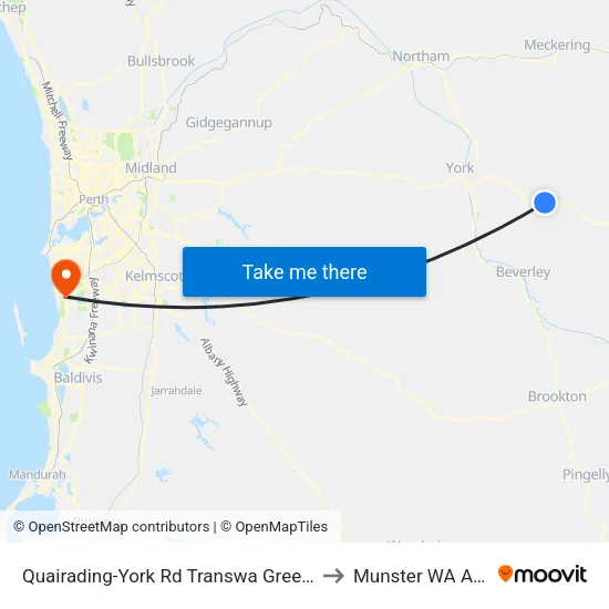 Quairading-York Rd Transwa Greenhills Turnoff to Munster WA Australia map