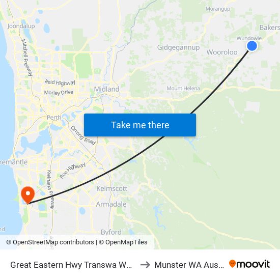 Great Eastern Hwy Transwa Wundowie to Munster WA Australia map