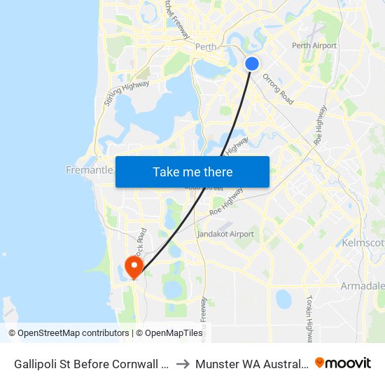 Gallipoli St Before Cornwall St to Munster WA Australia map