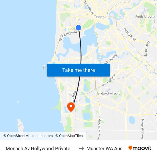 Monash Av Hollywood Private Hospital to Munster WA Australia map