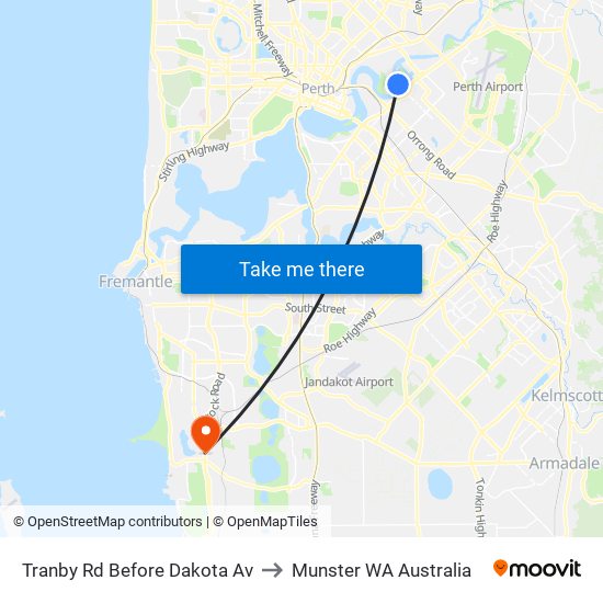 Tranby Rd Before Dakota Av to Munster WA Australia map