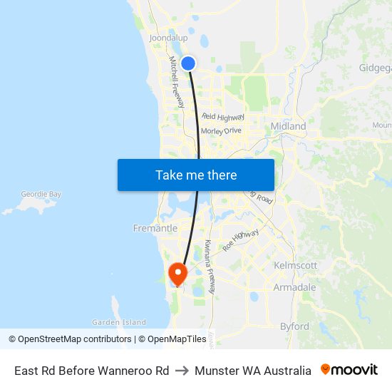East Rd Before Wanneroo Rd to Munster WA Australia map