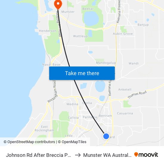 Johnson Rd After Breccia Pde to Munster WA Australia map