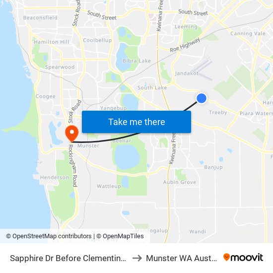 Sapphire Dr Before Clementine Bvd to Munster WA Australia map