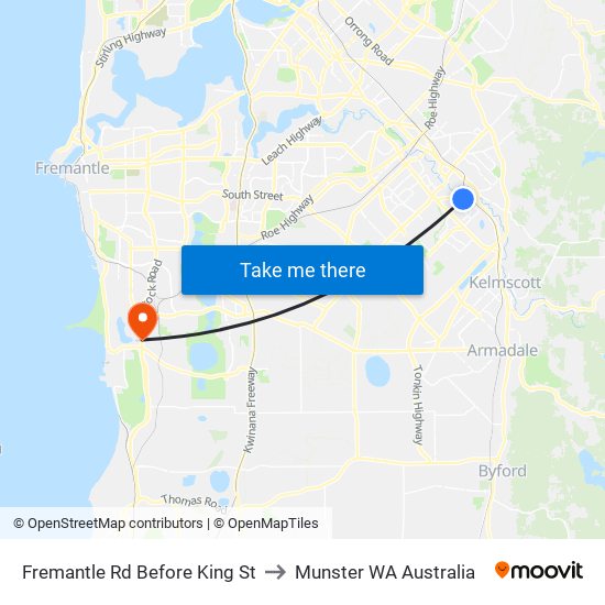 Fremantle Rd Before King St to Munster WA Australia map