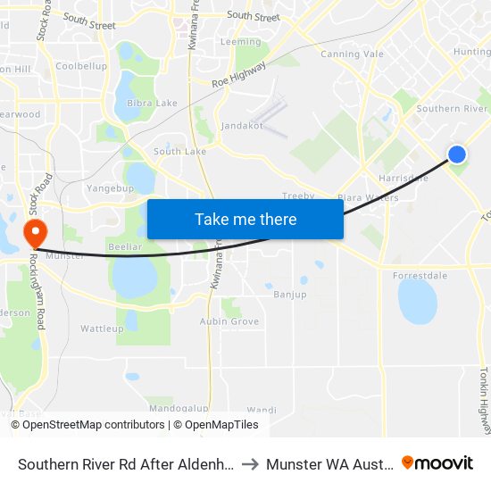 Southern River Rd After Aldenham Dr to Munster WA Australia map