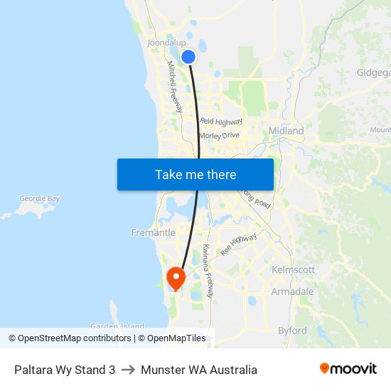 Paltara Wy Stand 3 to Munster WA Australia map