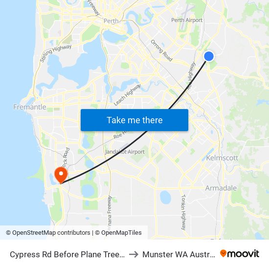 Cypress Rd Before Plane Tree Grn to Munster WA Australia map