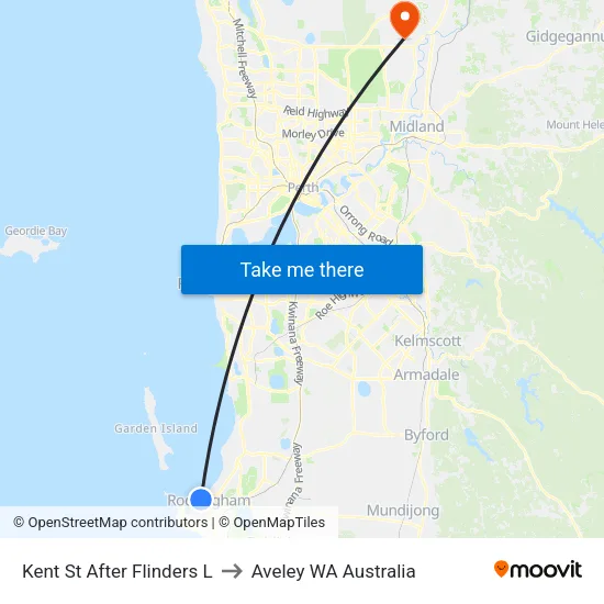 Kent St After Flinders L to Aveley WA Australia map