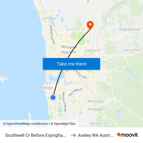 Southwell Cr Before Erpingham Rd to Aveley WA Australia map