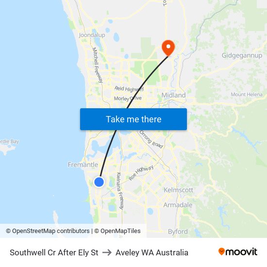 Southwell Cr After Ely St to Aveley WA Australia map