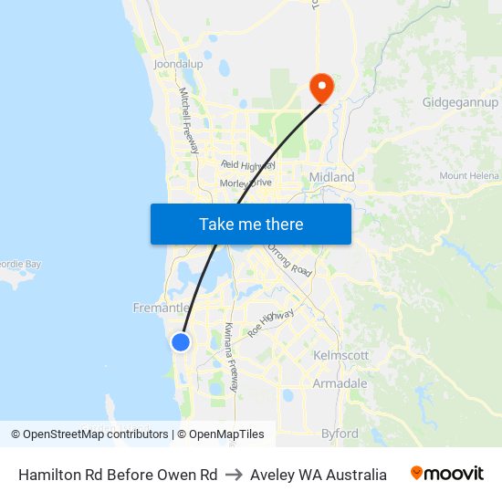 Hamilton Rd Before Owen Rd to Aveley WA Australia map