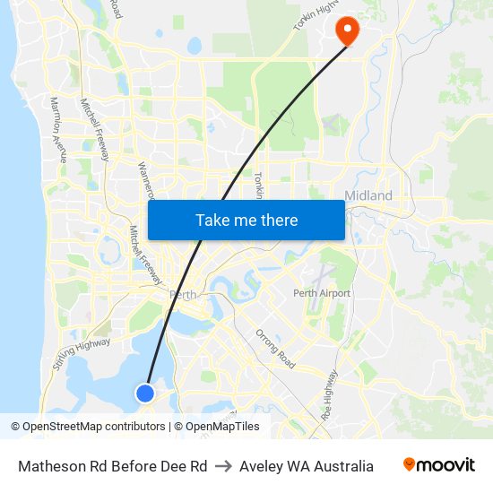 Matheson Rd Before Dee Rd to Aveley WA Australia map