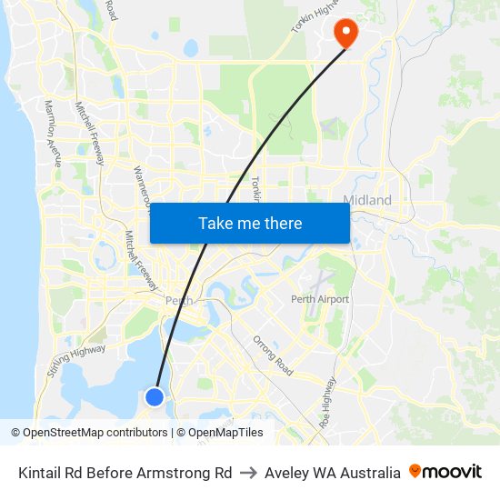 Kintail Rd Before Armstrong Rd to Aveley WA Australia map