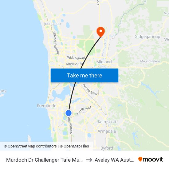 Murdoch Dr Challenger Tafe Murdoch to Aveley WA Australia map