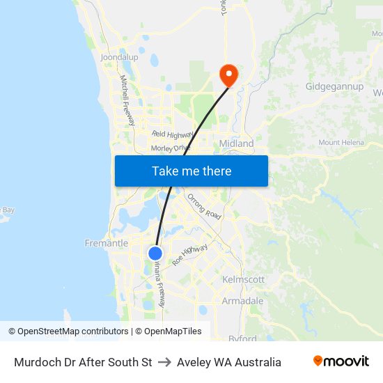 Murdoch Dr After South St to Aveley WA Australia map