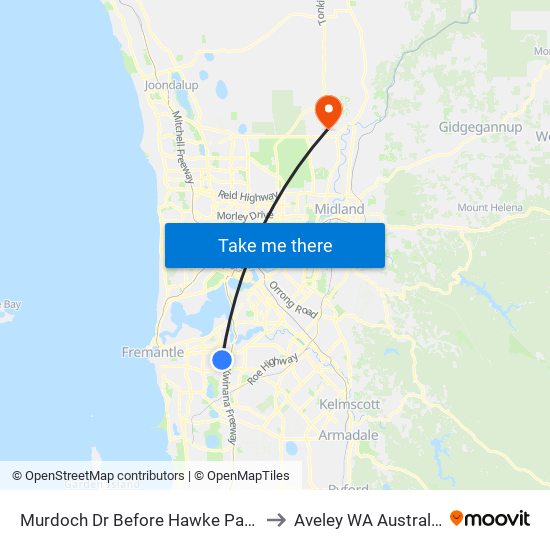 Murdoch Dr Before Hawke Pass to Aveley WA Australia map