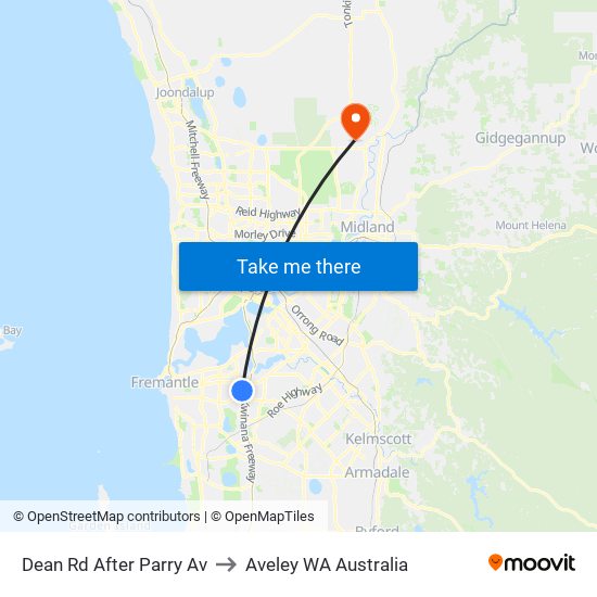 Dean Rd After Parry Av to Aveley WA Australia map