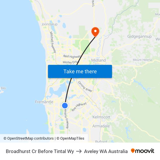 Broadhurst Cr Before Tintal Wy to Aveley WA Australia map