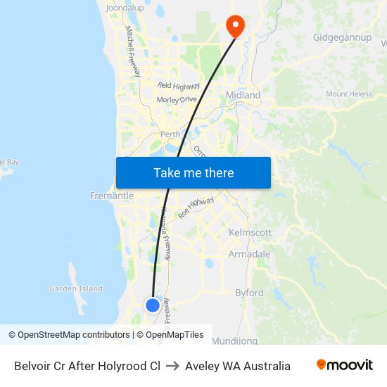 Belvoir Cr After Holyrood Cl to Aveley WA Australia map