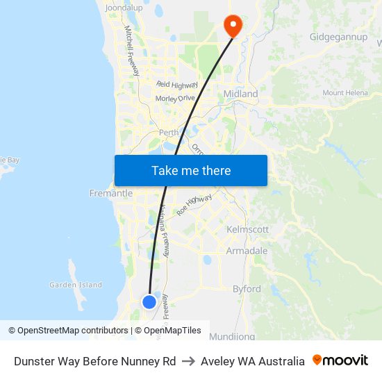 Dunster Way Before Nunney Rd to Aveley WA Australia map