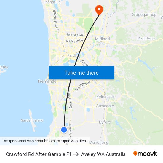 Crawford Rd After Gamble Pl to Aveley WA Australia map