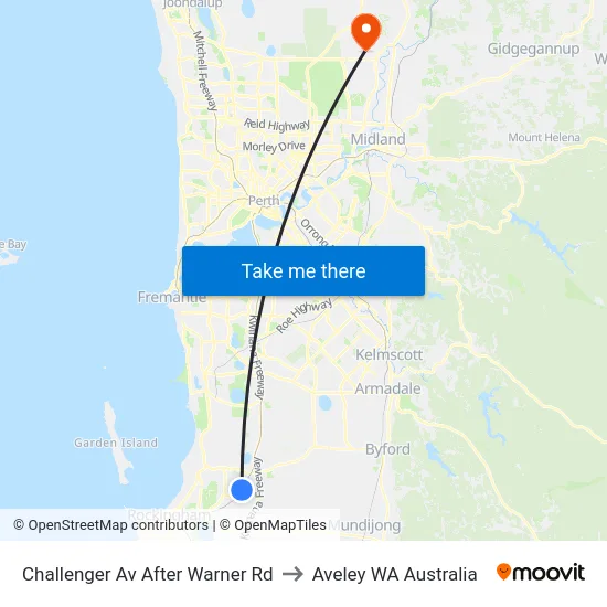 Challenger Av After Warner Rd to Aveley WA Australia map