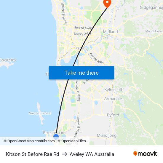 Kitson St Before Rae Rd to Aveley WA Australia map