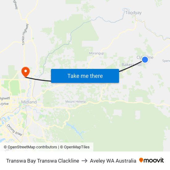 Transwa Bay Transwa Clackline to Aveley WA Australia map