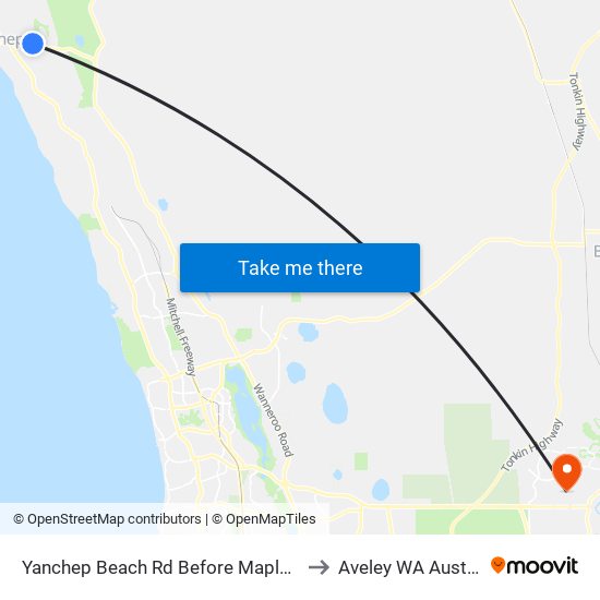 Yanchep Beach Rd Before Mapleton Dr to Aveley WA Australia map