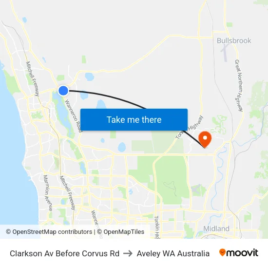 Clarkson Av Before Corvus Rd to Aveley WA Australia map