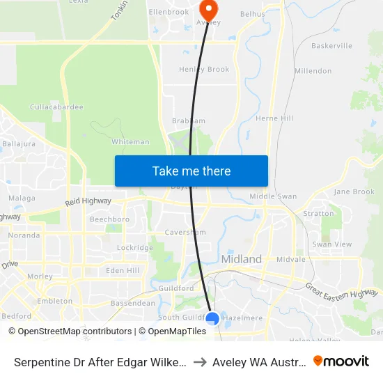 Serpentine Dr After Edgar Wilkes Ent to Aveley WA Australia map