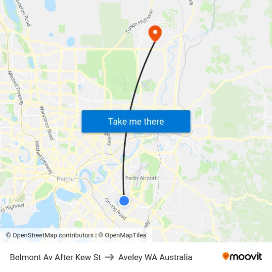 Belmont Av After Kew St to Aveley WA Australia map