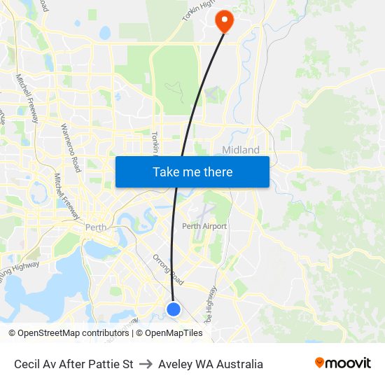 Cecil Av After Pattie St to Aveley WA Australia map