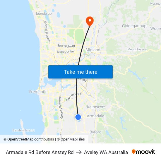 Armadale Rd Before Anstey Rd to Aveley WA Australia map